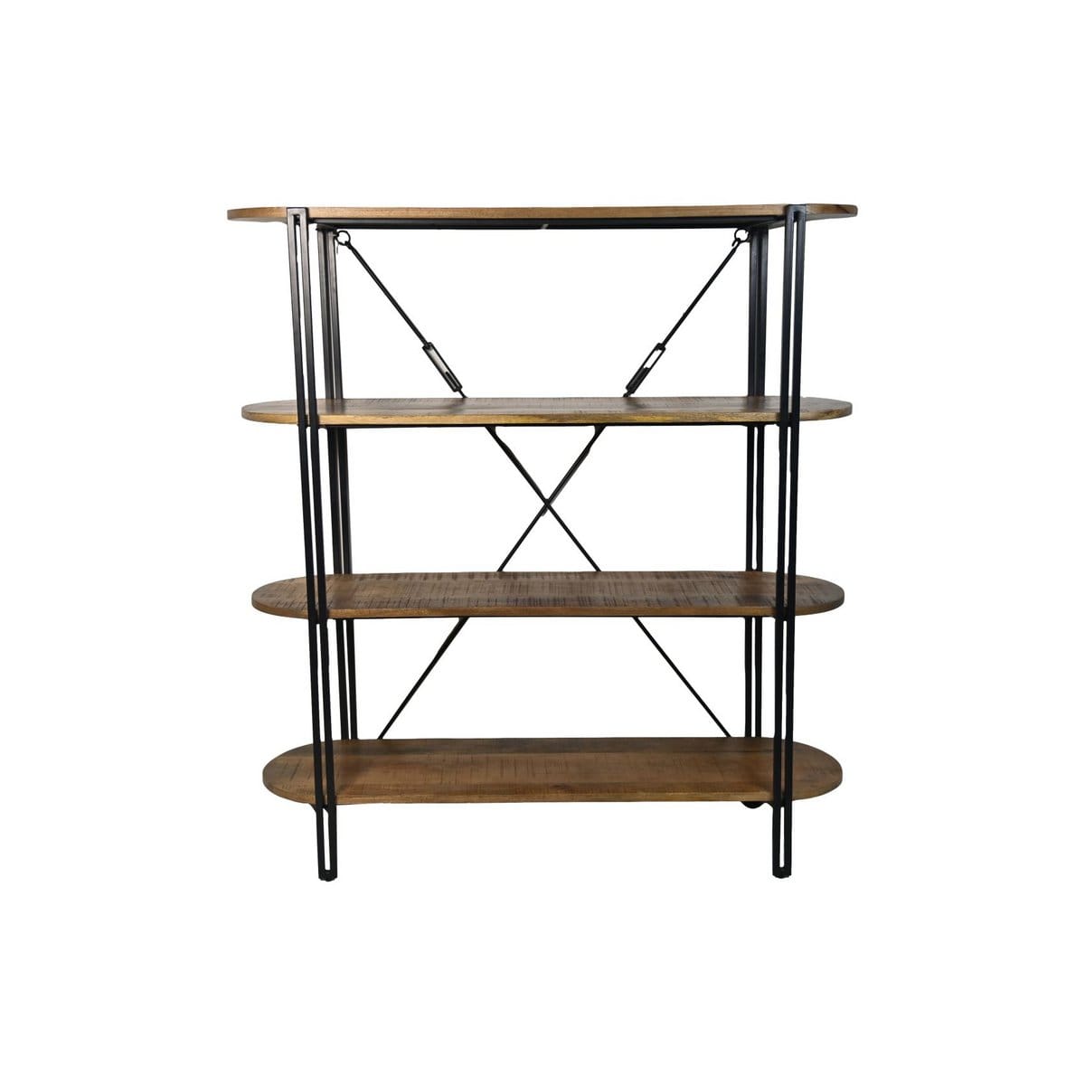 Armoire murale 4 étagères - 130x39x140 - métal/mangowood - Naturel/Noir