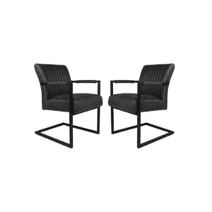 Collection HSM-Chaise de salle à manger Texas avec accoudoir S/2-55x50x85-Gris/noir/cuir/métal -