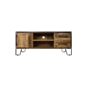 Collection HSM-TV Furniture Hayward 1 porte 2 tiroirs-130x40x55-Naturel/Noir-Mango/Métal -