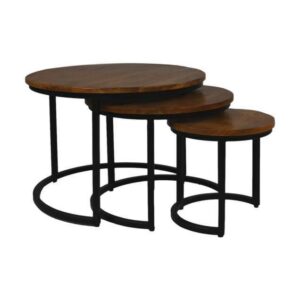 Collection HSM-Table d'appoint ronde District S/3-ø67x46 / ø51x40 / ø35x34-Naturel/Noir-Mango/Métal -