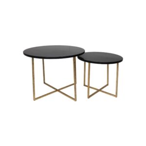 Collection HSM-Table d'appoint ronde S/2-ø61x45/ø46x39-Noir/Or-Marbre/Métal - Collection HSM-Table d'appoint ronde S/2-ø61x45/ø46x39-Noir/Or-Marbre/Métal -