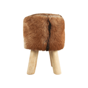 Collection HSM-Tabouret rond Peau de chèvre-ø33x45-Assortis/Naturel-Cuir de chèvre/Teck -
