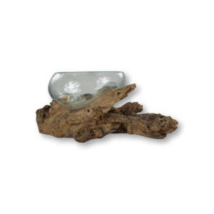 Collection HSM-Vase sur bois de racine-ø30x23-Marron-Teck/Verre -