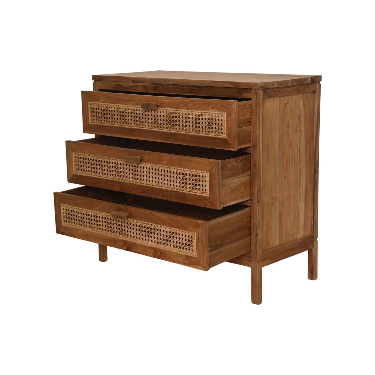Commode 3 tiroirs - 90x42x85- Naturel - Teck/rotan