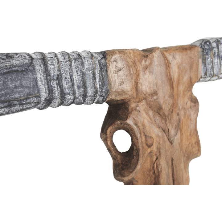 Décoration murale tête de buffle - cire naturelle - teck