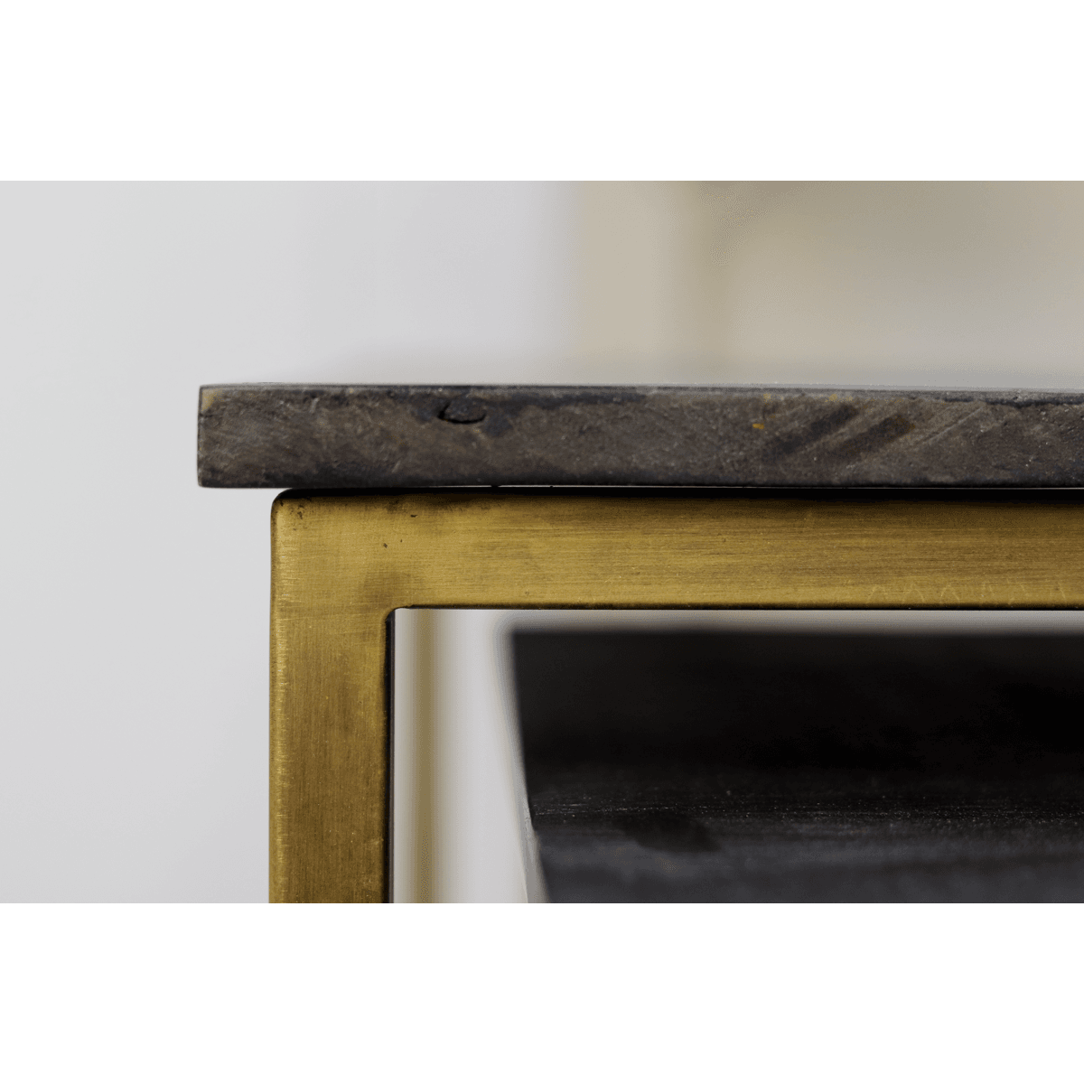 Ensemble 2 pièces table basse carrée Finnley - 70x70 cm - black wash/antique gold