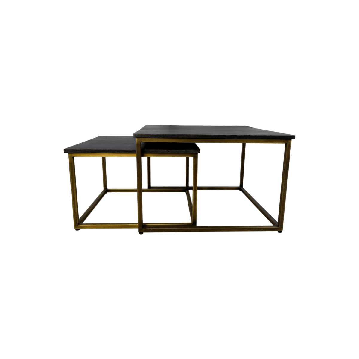 Ensemble 2 pièces table basse carrée Finnley - 70x70 cm - black wash/antique gold