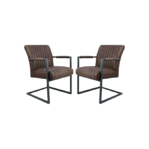 HSM Collection-Eetkamerstoel Texas Met Arm S/2-55x50x85-Espresso/Grijs-Leder/Metaal - HSM Collection-Eetkamerstoel Texas Met Arm S/2-55x50x85-Espresso/Grijs-Leder/Metaal -