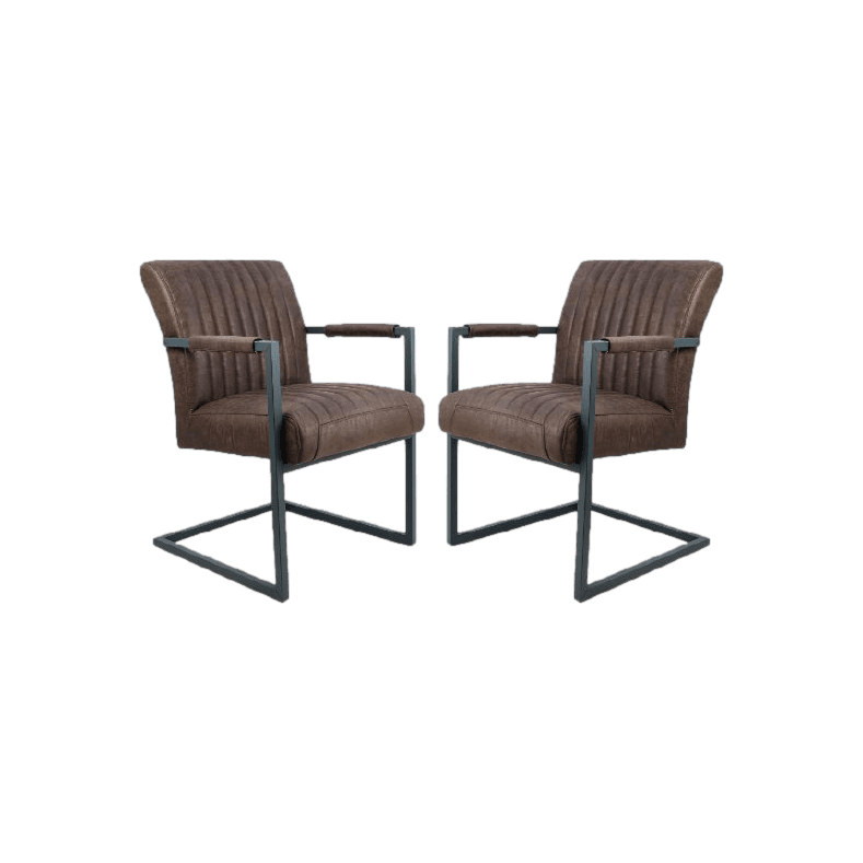 HSM Collection-Eetkamerstoel Texas Met Arm S/2-55x50x85-Espresso/Grijs-Leder/Metaal