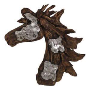 HSM Collection-Sculpture Tête de Cheval-68x29x85-Marron/Gris-Teck/Métal -