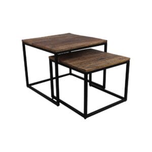 HSM Collection-Table d'appoint carrée S/2-60x60x41 / 50x50x35-Naturel/Noir-Mango/Métal -