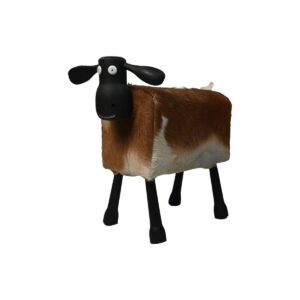 Mouton Shawn large - 58x34x62 - Blanc/brun/noir - Teck/peau de chèvre -