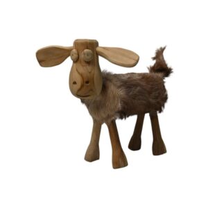 Mouton Shawn petit - 32x14x32 - Blanc/brun/naturel - Teck/peau de chèvre -