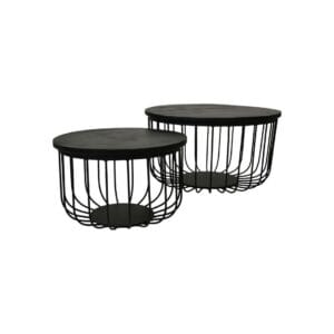 Table basse Maden - ø60 cm - Noir - Bois de manguier/fer - Lot de 2 -