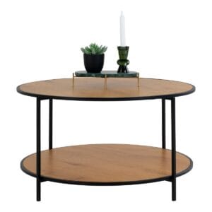 Table basse Vita - aspect chêne, acier, Ø80x45cm -