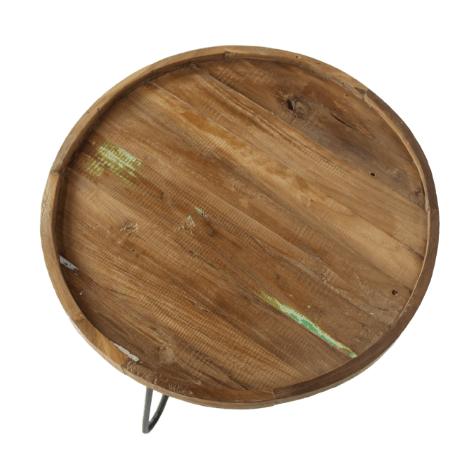 Table basse avec pieds en épingle à cheveux - 60 cm - cire naturelle - teck/fer