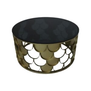 Table basse ronde - ø80x40 - Or/Noir - metal/Glass -
