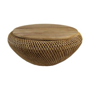 Table basse trapèze - 80x80x38 - Naturel - Rotan/teak -