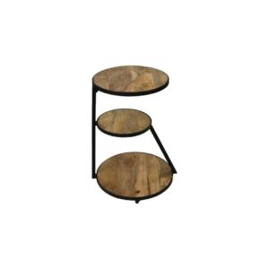 Table d'appoint 3 plateaux - ø50x65 - Naturel/Noir - Bois de manguier/métal -