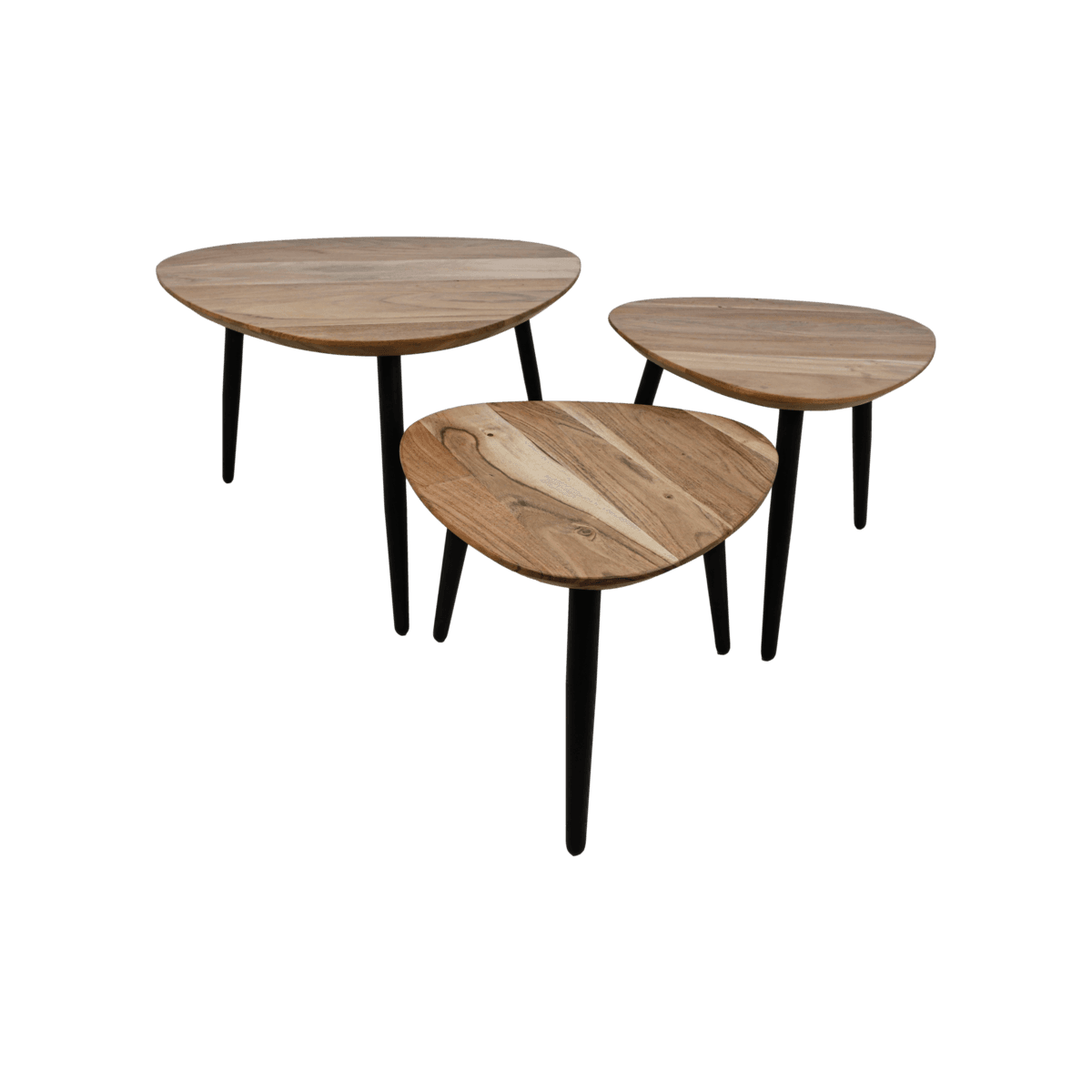 Tables basses - ø70/ø50/ø45 - Bois d'acacia/fer - Lot de 3