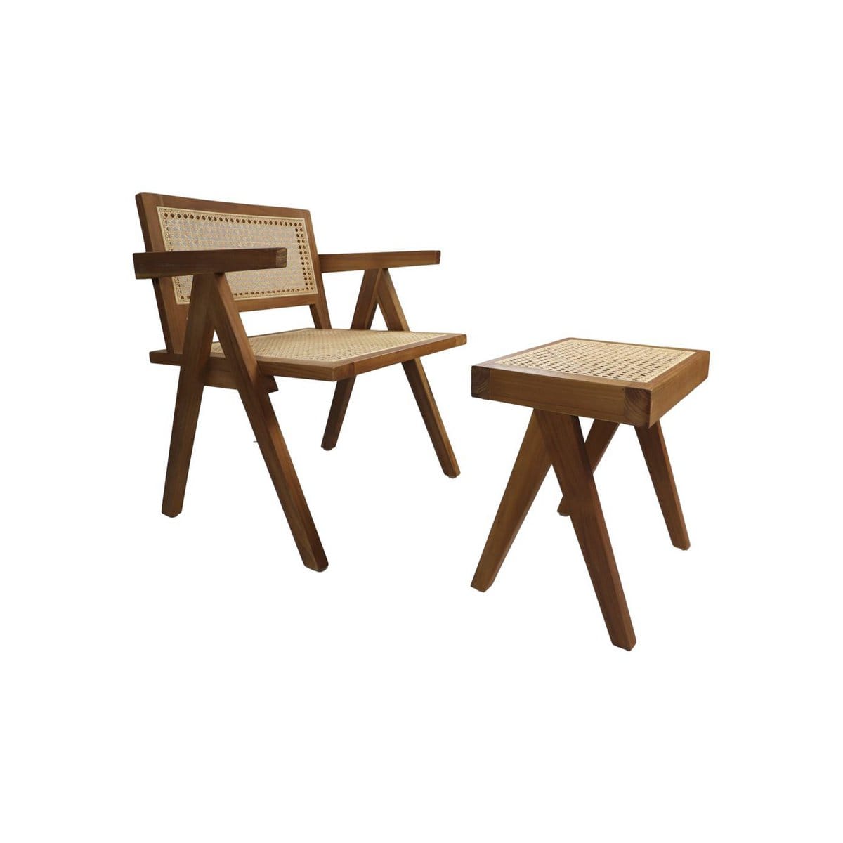 Tabouret décoratif - 42x32x45 - Naturel - Teck/rotin