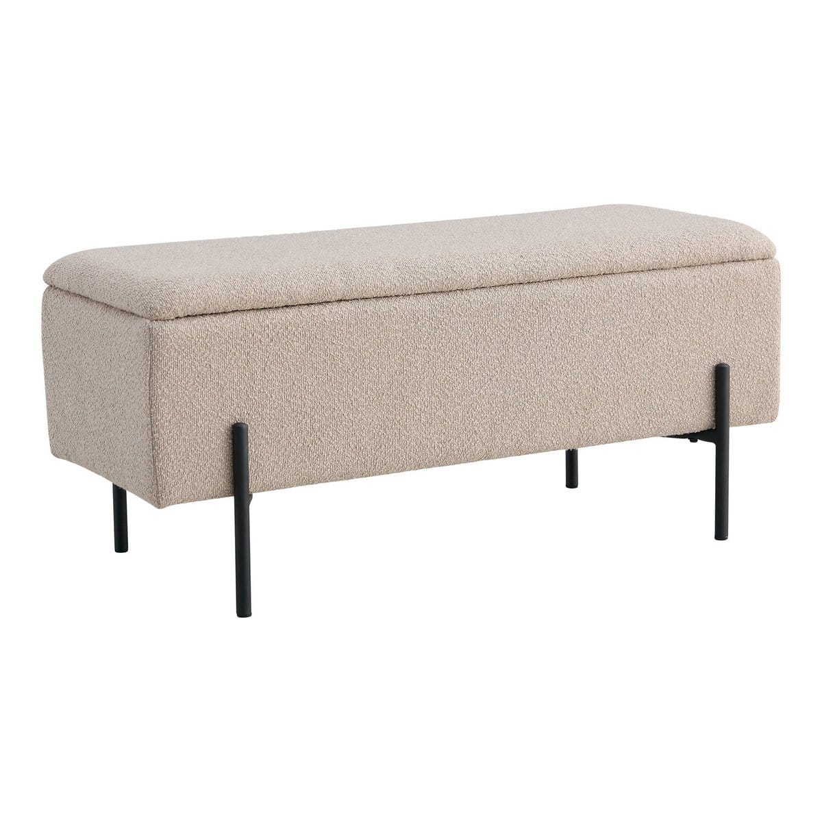 Watford Bench - Banc en bouclé avec rangement, beige avec pieds noirs, 95x36,5x46 cm, HN1233