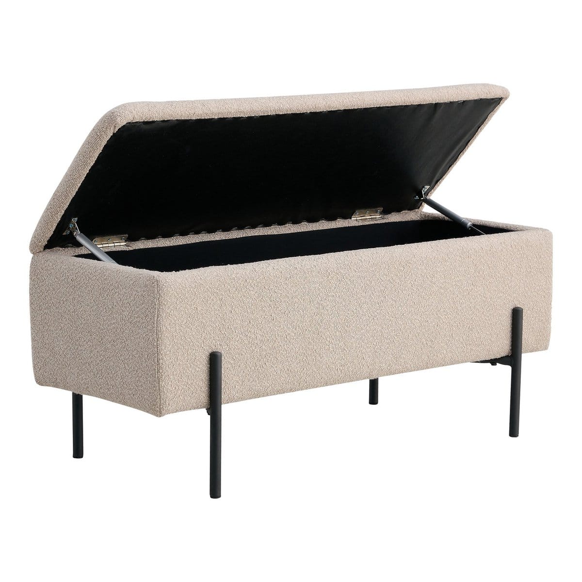 Watford Bench - Banc en bouclé avec rangement, beige avec pieds noirs, 95x36,5x46 cm, HN1233