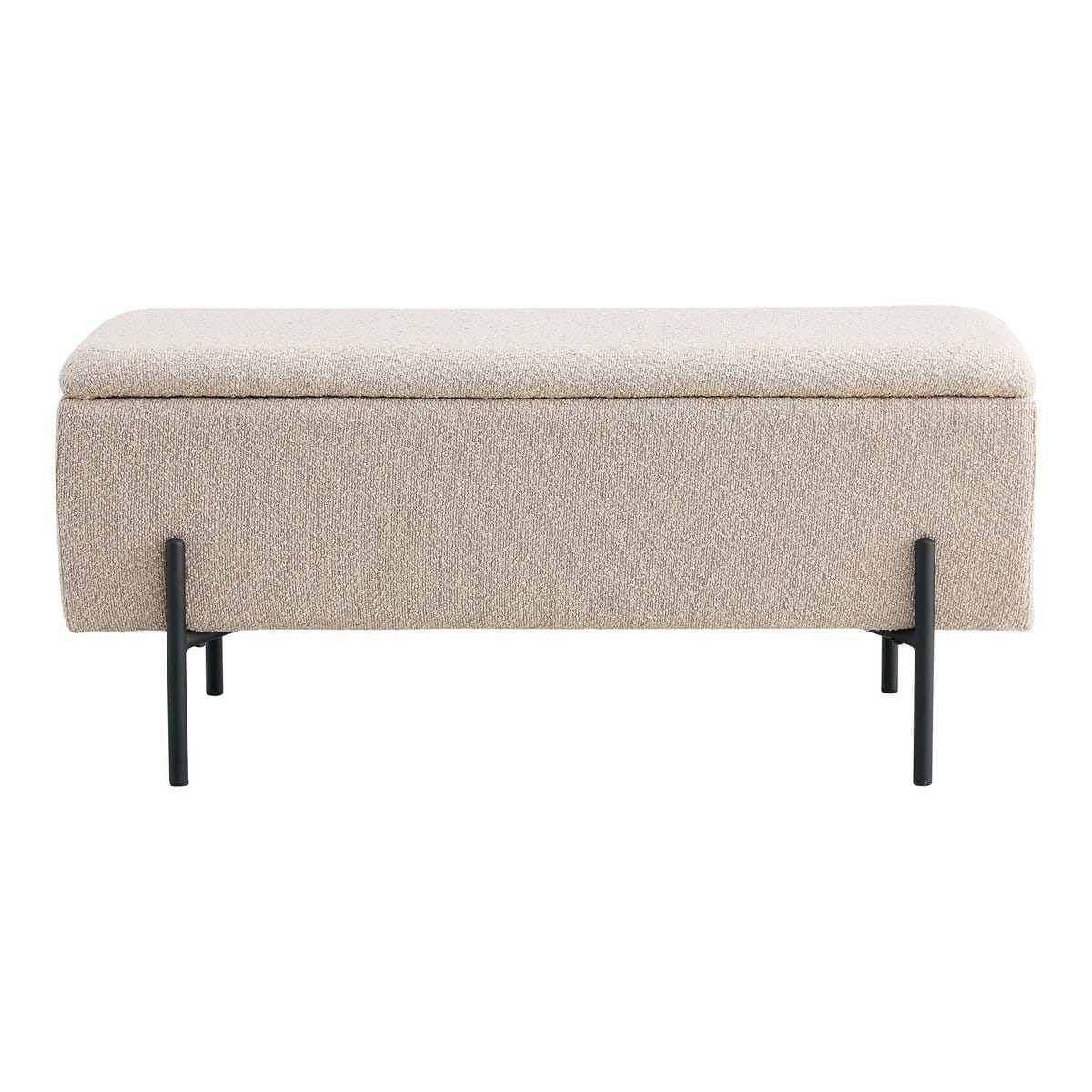 Watford Bench - Banc en bouclé avec rangement, beige avec pieds noirs, 95x36,5x46 cm, HN1233